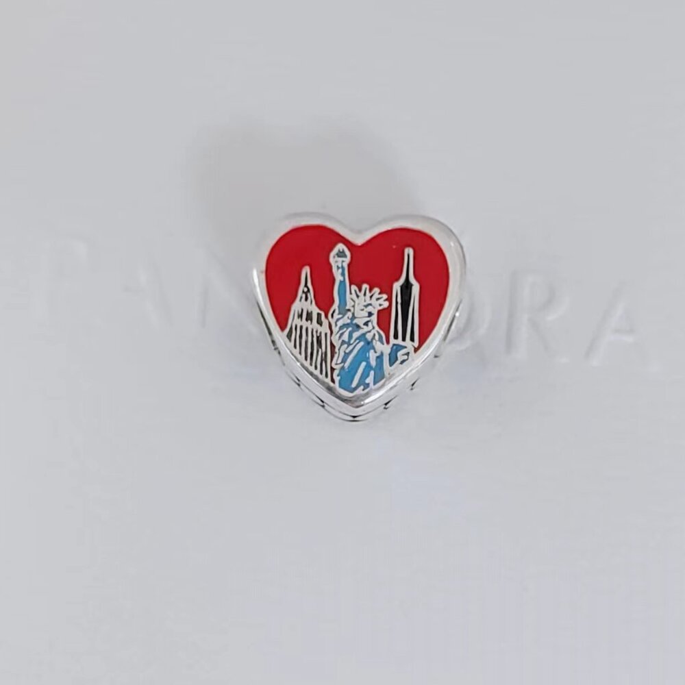 Pandora NYC Heart Charm Bead S925 ALE Enamel Statue of Liberty Pendant with box